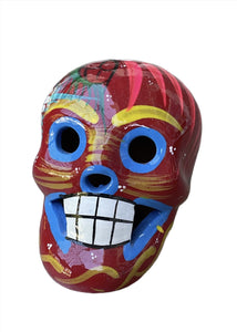 Sugar Skull Large Double Fired Ceramic Mexico Folk Art Day of the Dead-Small, Red Media 1 of 1