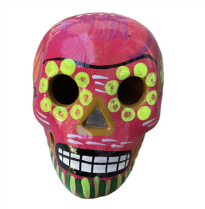Sugar Skull Large Double Fired Ceramic Mexico Folk Art Day of the Dead-Medium, Pink