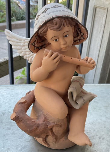 Peruvian Pottery Handmade Angel Figurine With Flute