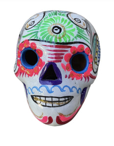 Sugar Skull Large Double Fired Ceramic Mexico Folk Art Day of the Dead-Large, White Media 1 of 1