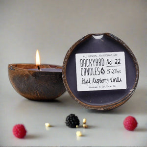 Backyard Candles 5.5oz Coconut Shell Candle-Black Raspberry Vanilla