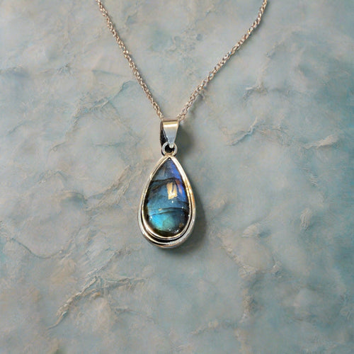 Hand Crafted Tear Shape Labradorite Pendant Set In Sterling Silver