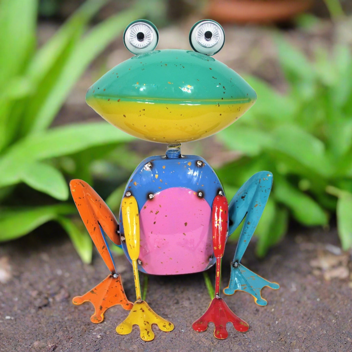 Continental Art Center Metal Frog Statue with Solar Lights - Green Head