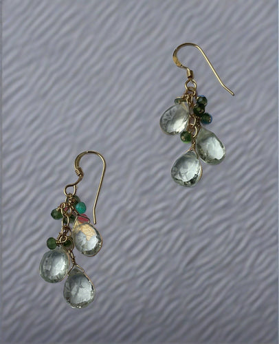 Pom Jewelry Green Amethyst & Hessonite Earrings- 18gp8