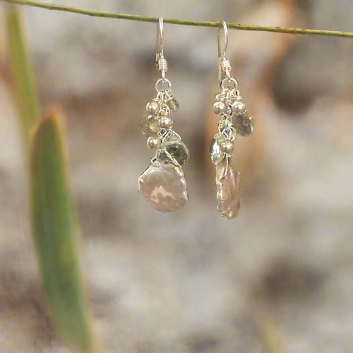 Pom Jewelry Keshi Pearl, Labradorite & Green Amethyst Earrings Set In Sterling Silver