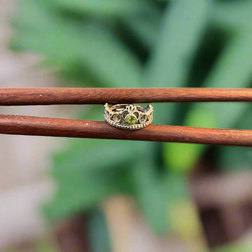 Hand Crafted Peridot Ring Set In Sterling Silver-Size 8