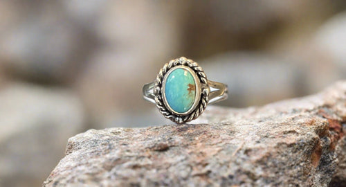 DeCorte Silver Hand Crafted Turquoise Ring Set In Sterling Silver-Size 6