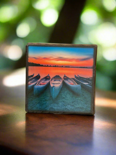 Illustrated Light Art Block-Canoes at Sunset 