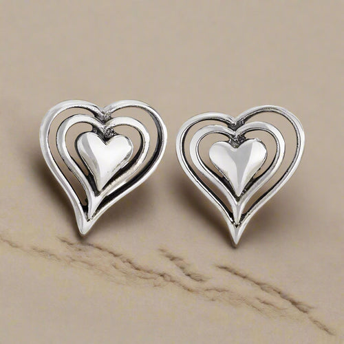 Tiger Mountain Heartbeat Sterling Silver Heart Stud Earrings- E4448