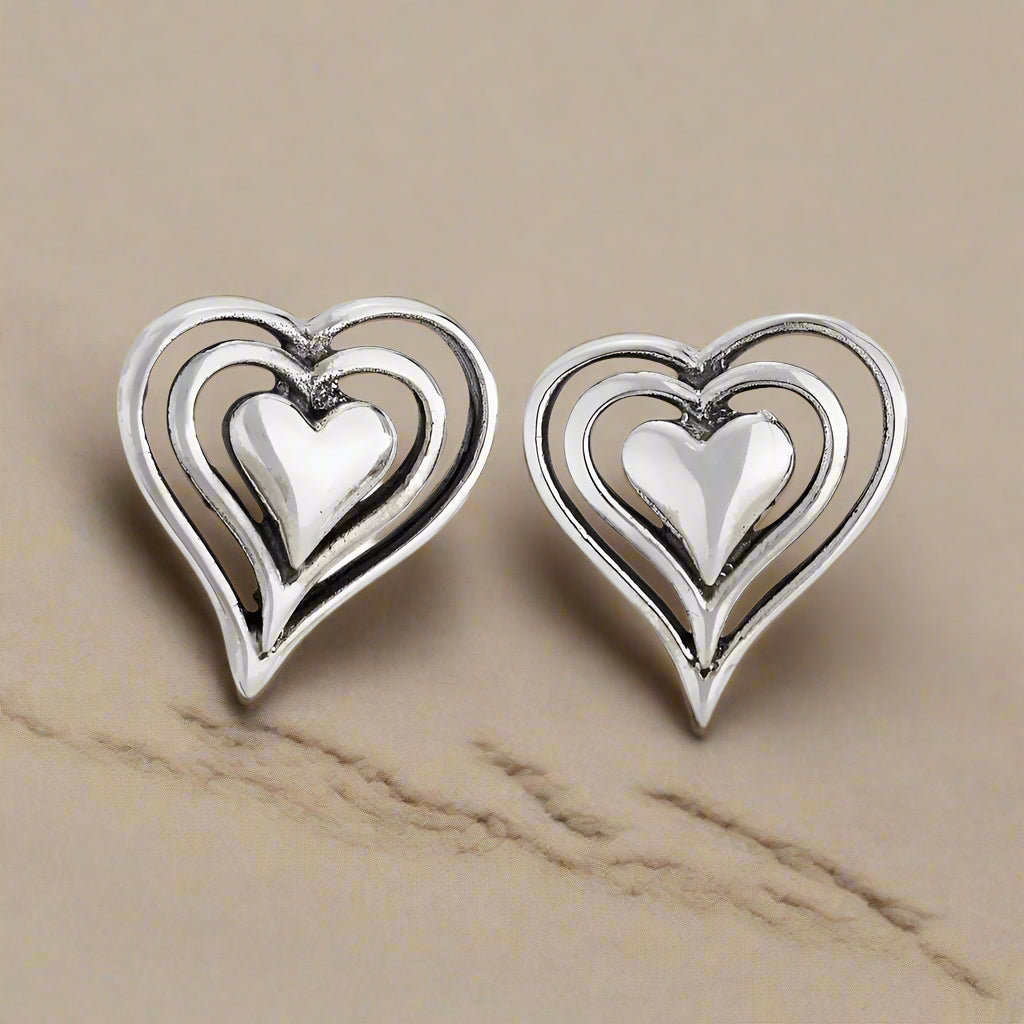 Tiger Mountain Heartbeat Sterling Silver Heart Stud Earrings- E4448