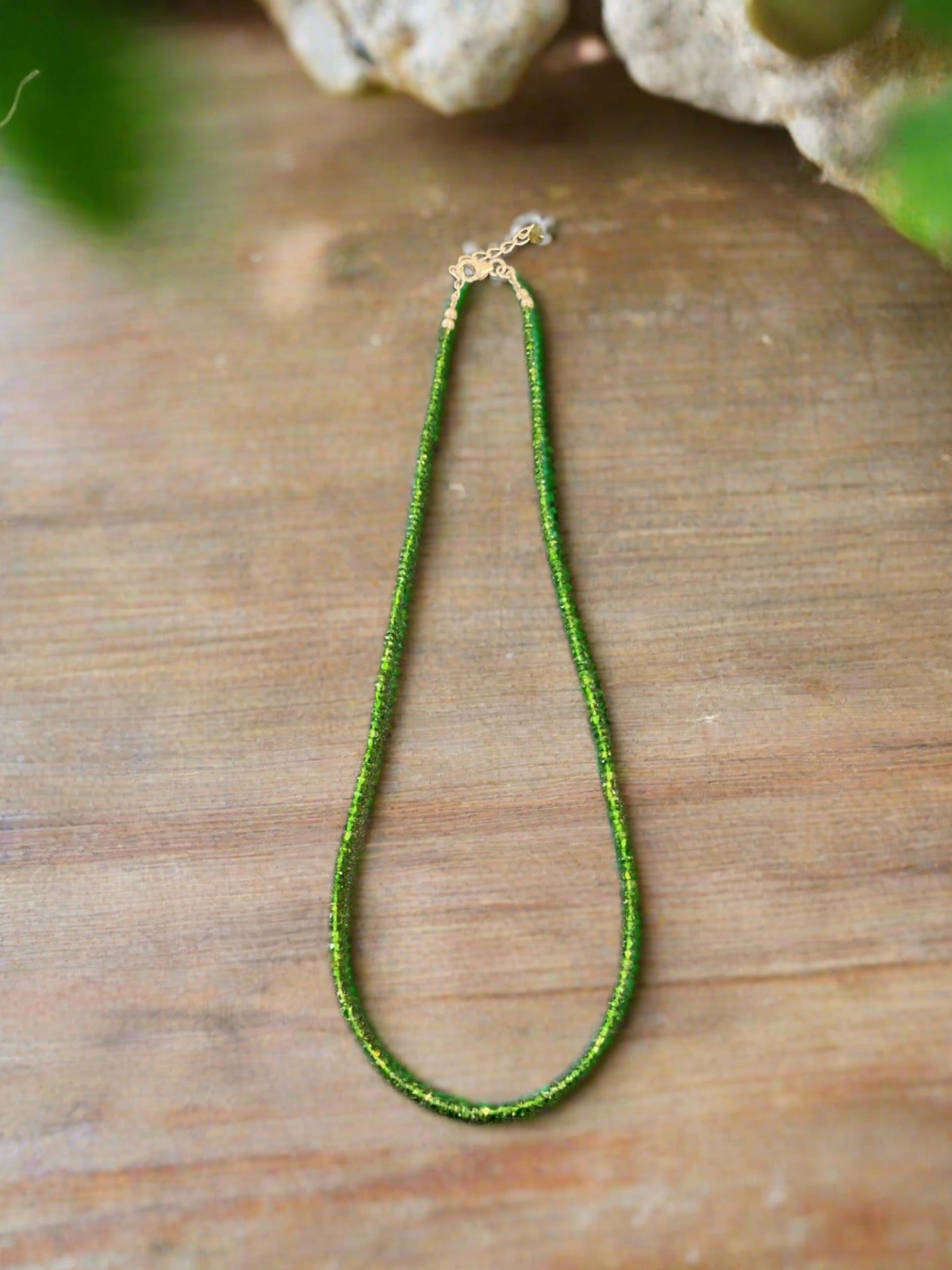 DeCorte Silver Hand Beaded Tsavorite Garnet Necklace