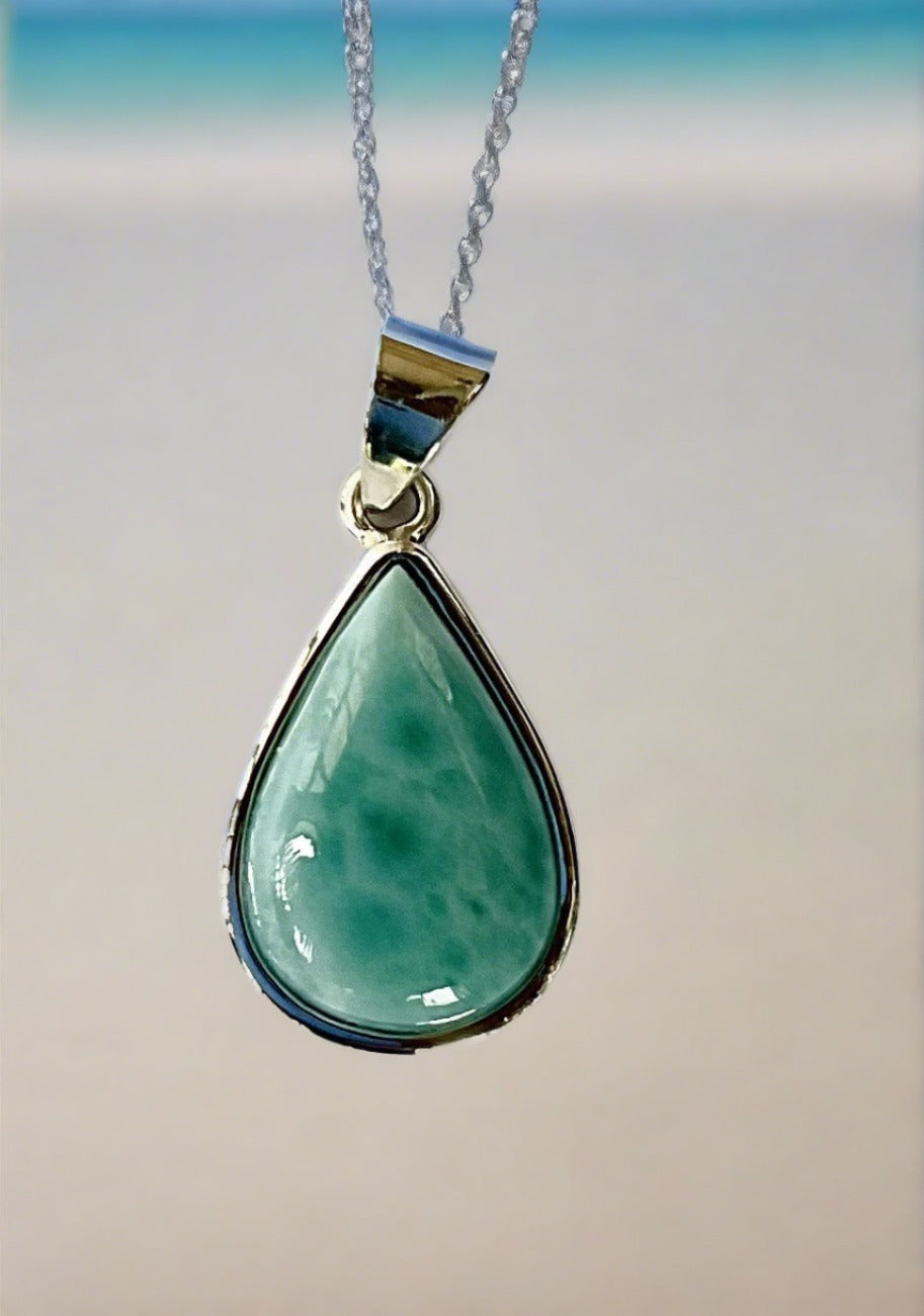 Tear Shaped Larimar Pendant Set In Sterling Silver