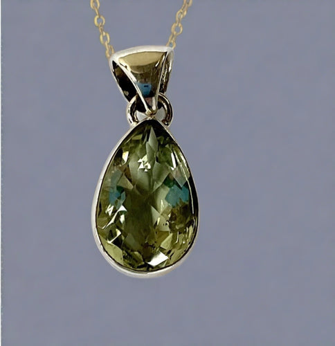 Teardrop Green Amethyst Pendant set in Sterling Silver