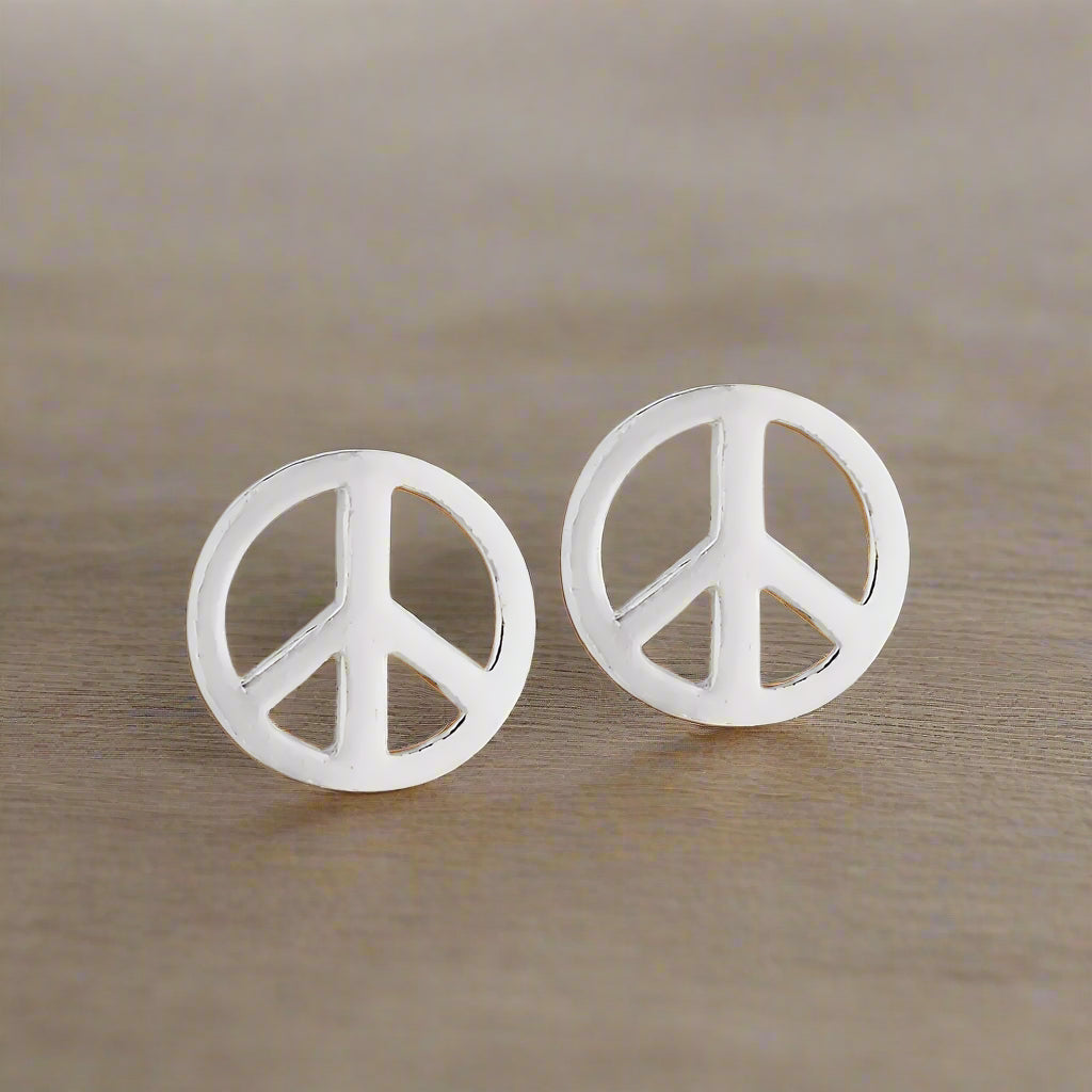 Tiger Mountain Peace Sign Sterling Silver Stud Earrings- E4989