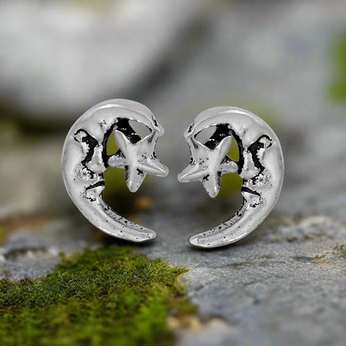 Tiger Mountain Jewelry Phases Sterling Silver Moon and Star Post Earrings-E4301