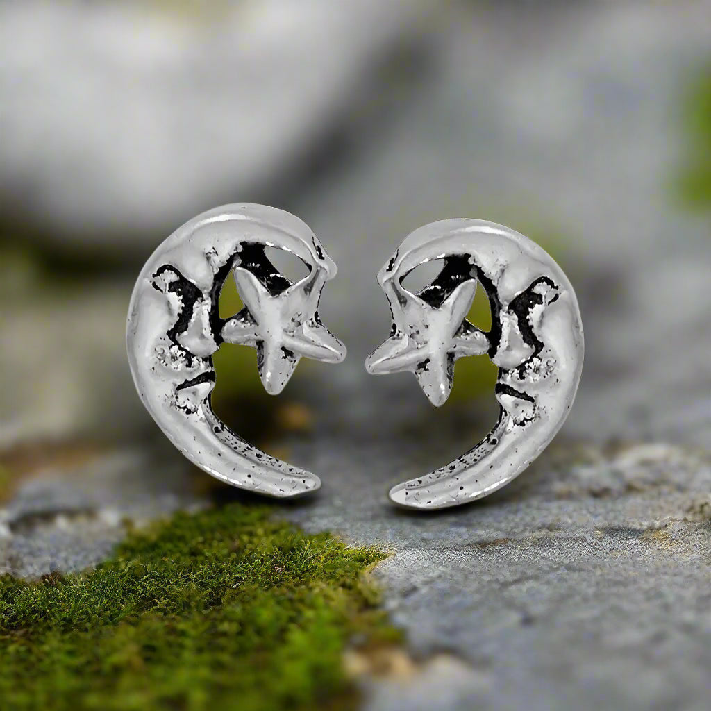 Tiger Mountain Jewelry Phases Sterling Silver Moon and Star Post Earrings-E4301