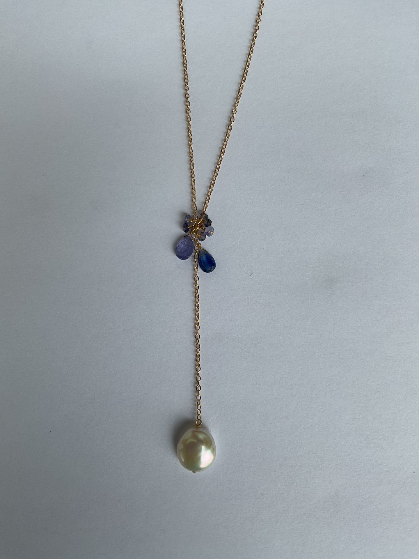 Pom Jewelry Necklace, Tanzanite, Kyanite, and Pearl set in Gold Fill
