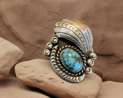 Hand Crafted Vintage Native American Turquoise Ring-Size 6.5