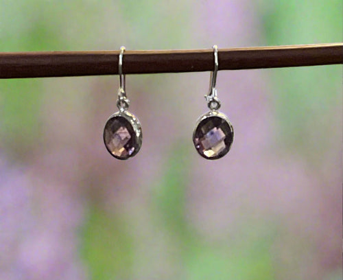 Hand Crafted Oval Amethyst Earrings Set In Sterling Silver