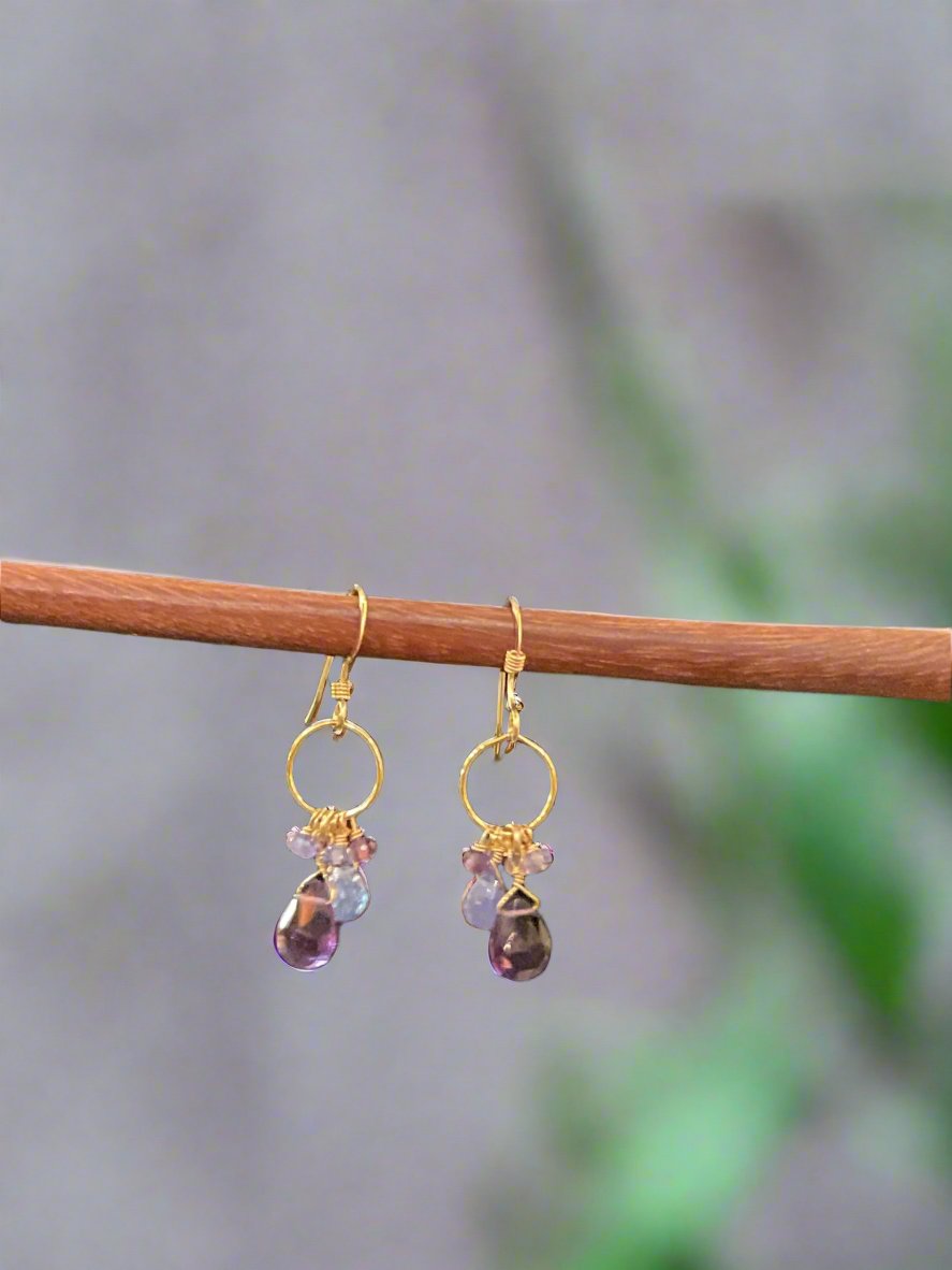 Pom Jewelry Amethyst & Tanzanite Earrings In Gold Fill-PE96G