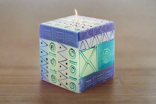 Kapula Blue & Green Painted Candles-CUBE 3