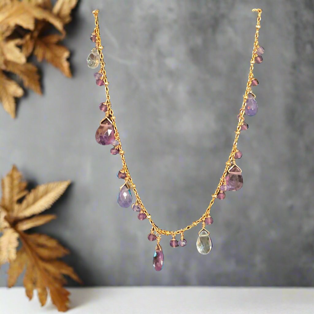 Pom Jewelry Amethyst, Tanzanite & Blue Topaz Necklace in Gold Fill