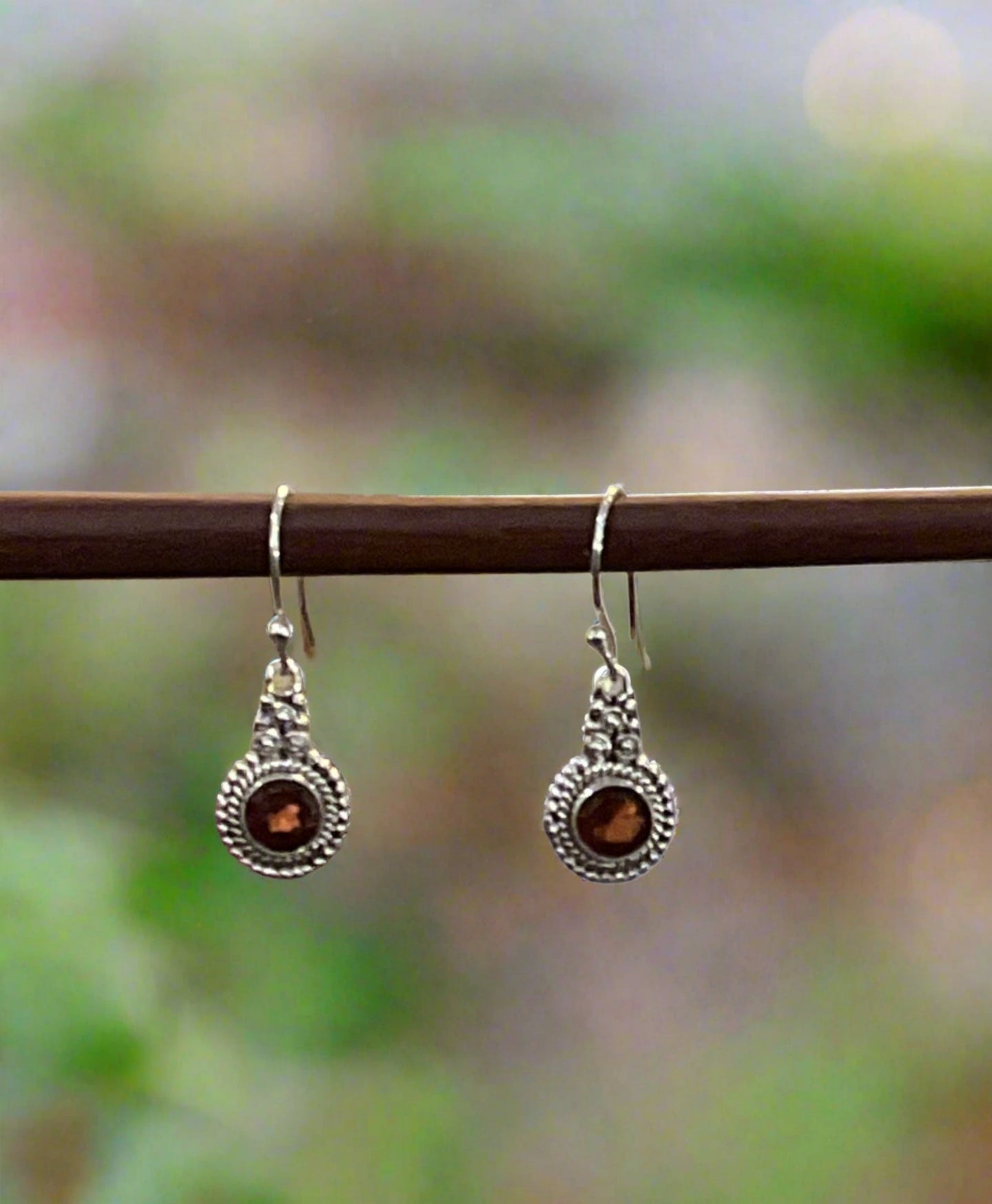 Hand Crafted Bali Style Garnet Earrings Set In Sterling Silver Media 1 of 1