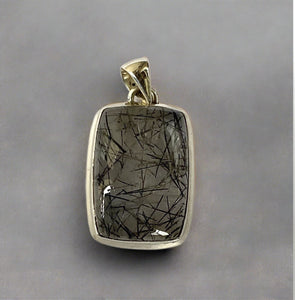 Rectangle Tourmalinated Quartz Pendant Set In Sterling SIlver