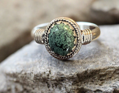 DeCorte Silver Hand Crafted Turquoise Ring Set In Sterling Silver-Size 8