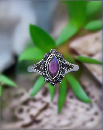 Bali Style Marquise Cut Garnet Ring Set In Sterling Silver-Size 8