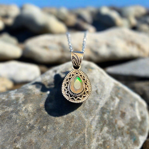 Hand Crafted Ethiopian Welo Opal Pendant Set In Sterling Silver