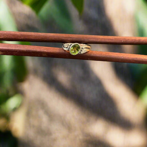 Hand Crafted Peridot Ring Set In Sterling Silver-Size 8