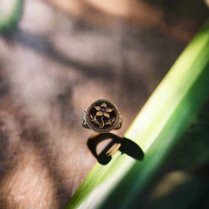 Antique Perfume Button Ring- Flower Design, Size 7 Media 1 of 1