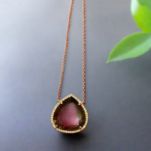 Liven Co. One of a Kind Watermelon Tourmaline Necklace in Rose Gold