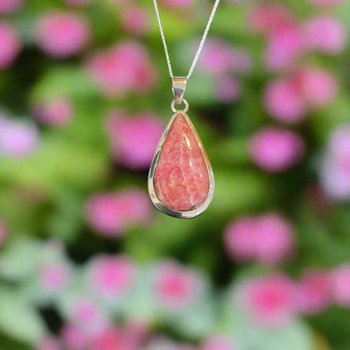 Hand Crafted Rhodochrosite Pendant Set In Sterling Silver
