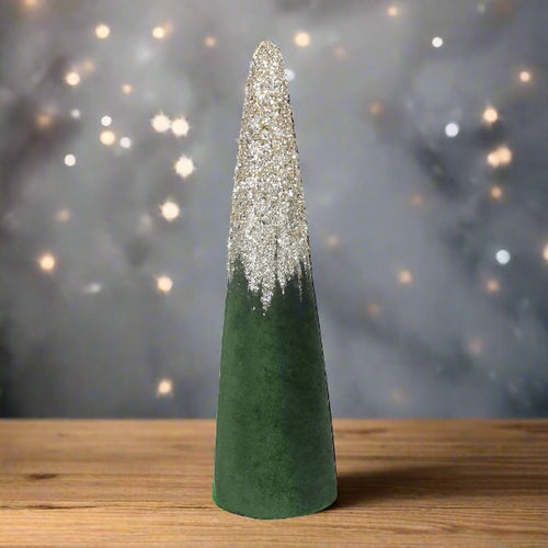 Youngs Inc. VELVET GREEN CHRISTMAS CONE TREE WITH GOLD GLITTER-Sm.