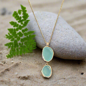 Hand Crafted Chalcedony Drop Necklace Set In Sterling Silver