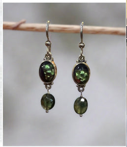 Antique Oval Leo Popper Button Earring with Green Garnet Drops