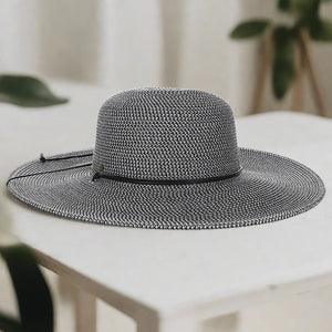 Scala Wide Brim Straw Sun Hat with Chin Strap-Dark Grey