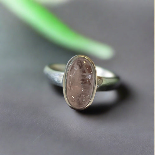 Natural Pink Morganite Ring Set In Sterling Silver- Size 7.5