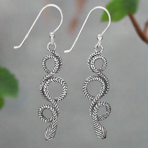 Tiger Mountain Slithering Snake Sterling Silver Dangle Earrings