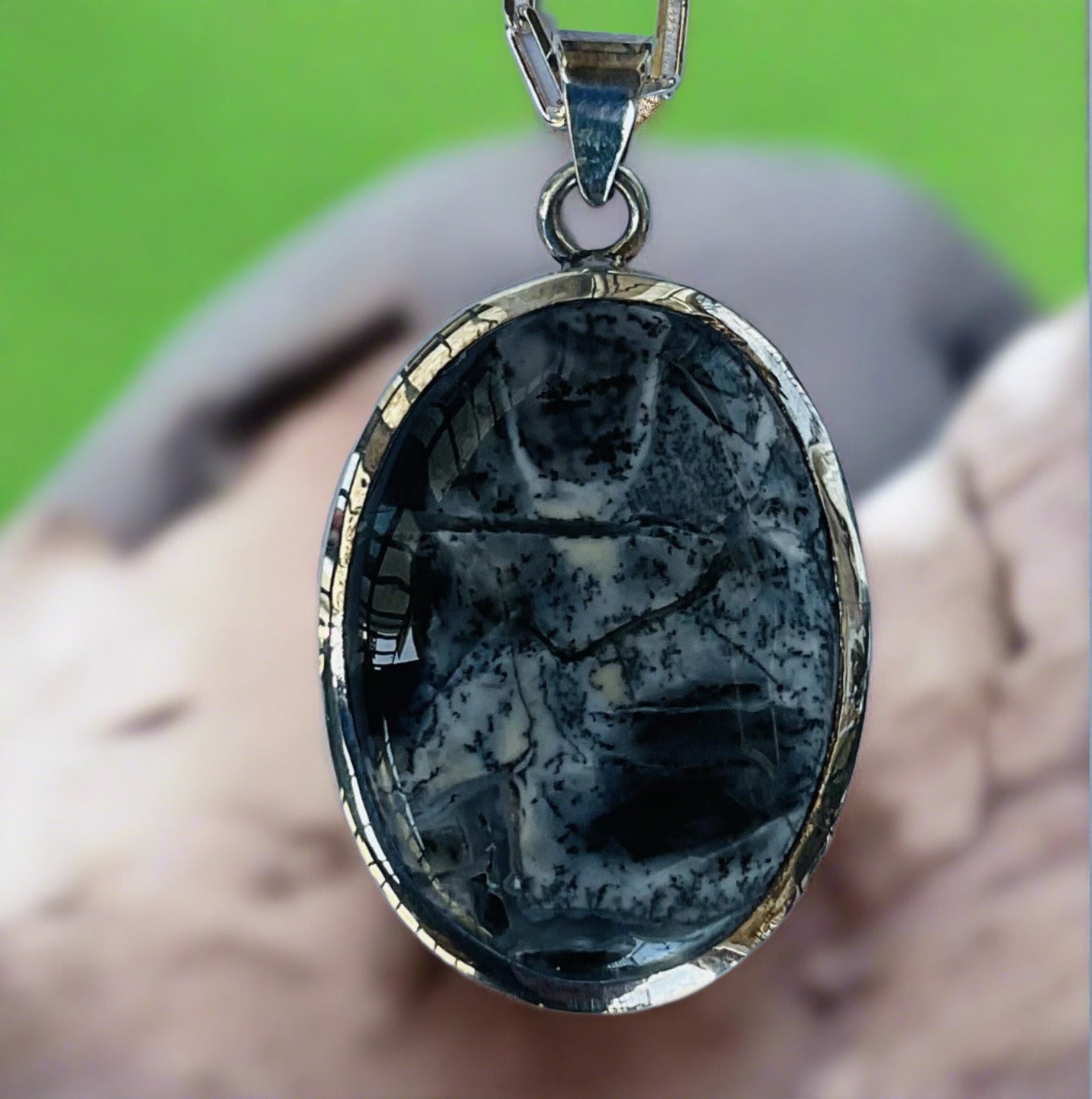 Dendrite Agate Pendant Set In Sterling Silver