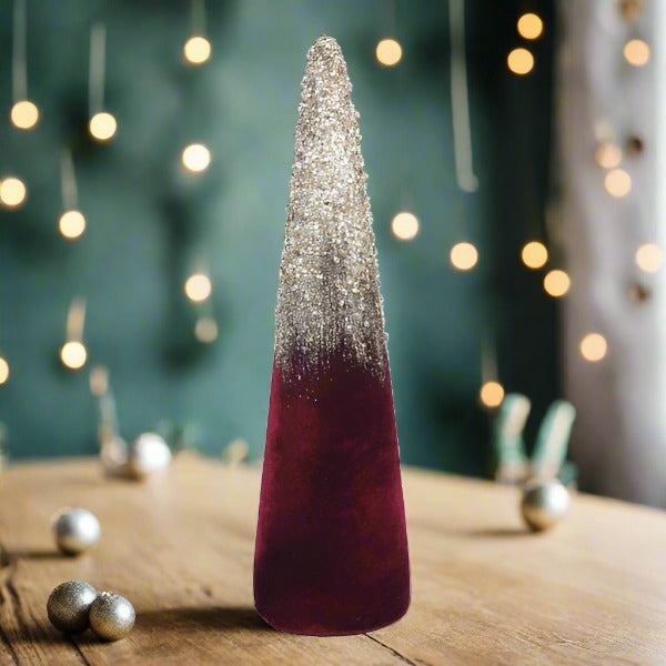 Youngs Inc. VELVET RED CHRISTMAS CONE TREE WITH GOLD GLITTERS-Small Media 1 of 1