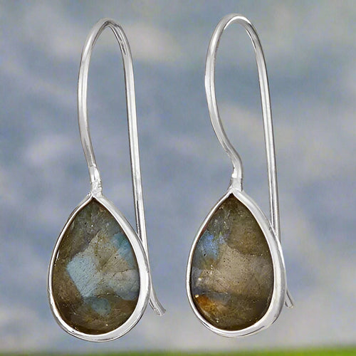 Tiger Mountain Jewelry Gilded Raindrop Labradorite Sterling Silver Earrings-E4225