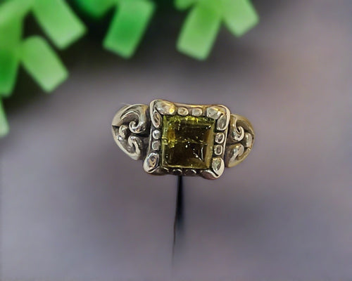 Bask Jewelry Square Cut Green Tourmaline Ring Set In Sterling Silver-Size 6