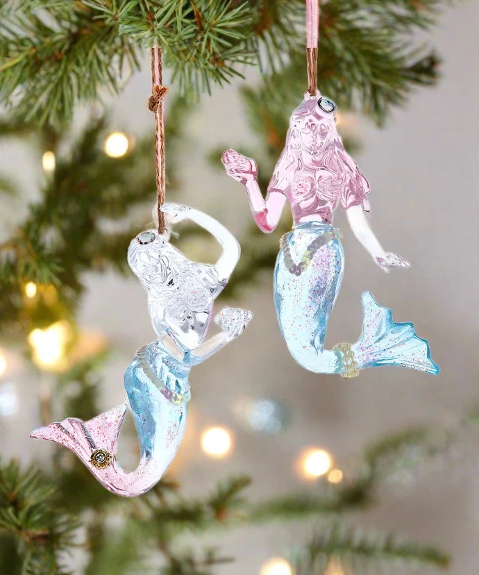 Kurt S. Adler Pink, Clear & Blue Mermaid Ornaments