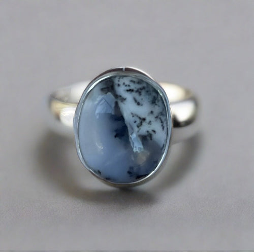 Dendrite Agate Ring Set In Sterling Silver-Size 6.5