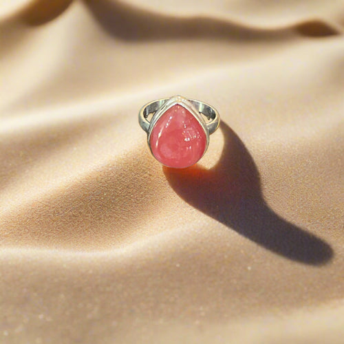 Hand Crafted Rhodochrosite Ring Set In Sterling Silver-Size 9
