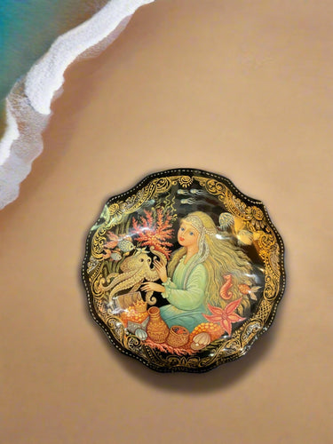 Russian Lacquer Box with a Mermaid and Octopus