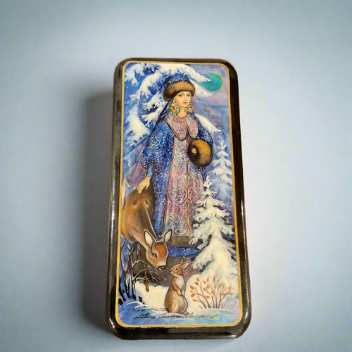 Russian Lacquer Box-Snow Maiden with Deer